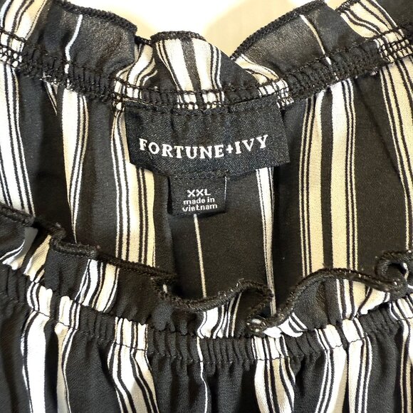 Fortune & Ivy Black White Striped Women's Blouse XXL-Plus Size - Picture 5 of 7